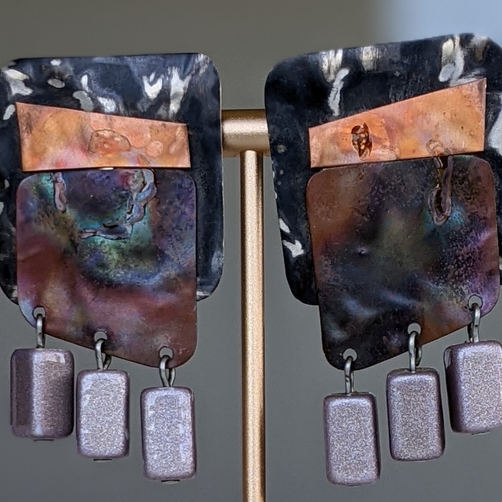 Vintage Signed Jo Marz Hammered Metal Earrings